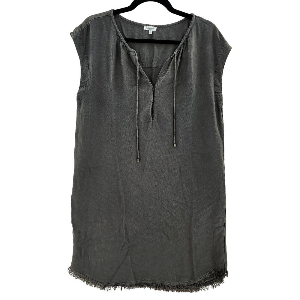 Women’s Sleeveless Dress Size Medium Gray Splendid Half Button Tie Fringe Bottom